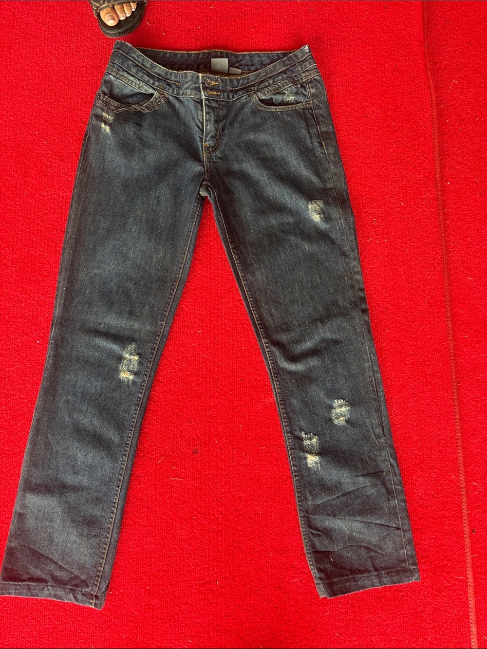 Armani Exchange Dark Blue Skinny Jeans with Distressed Details
